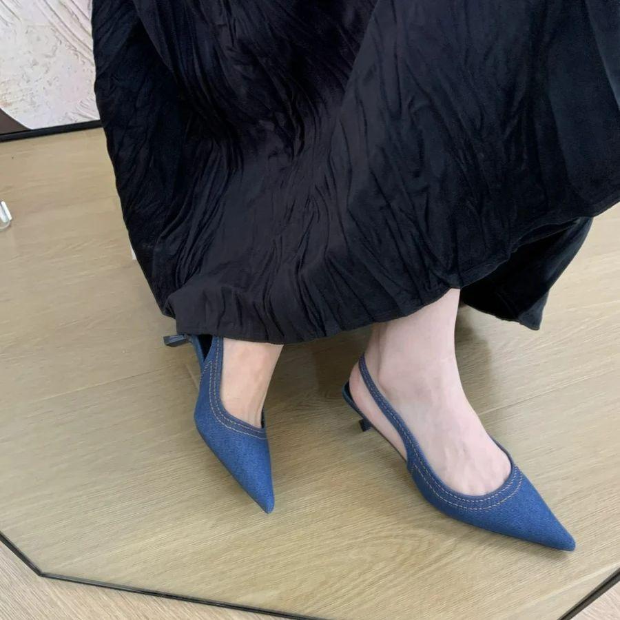 Mode Bailamos Brandneue Damen Sandalen Mode Spitz Zehenbereich Flach zum Hineinschlüpfen Damen Elegant Slingback Schuhe Mittelhoher Absatz Pumps Schuhe Mujer