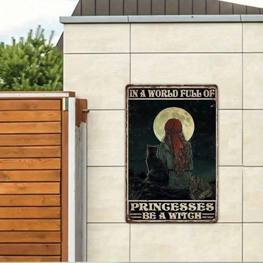 Vintage Metal Tin Signs for Home Bar Garden Bathroom - Princess Witch Cat Designs for Girls, Yard Gift