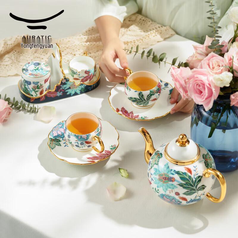 Yongfengyuan 'Happiness Fills the Garden' 18-Piece Chinese Ceramic Tea & Coffee Set