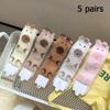 10 Pairs of WOMEN'S Cotton Socks, Casual Breathable Short Socks, and Girls' Cartoon Bear Low Cut Ankle Boat Socks