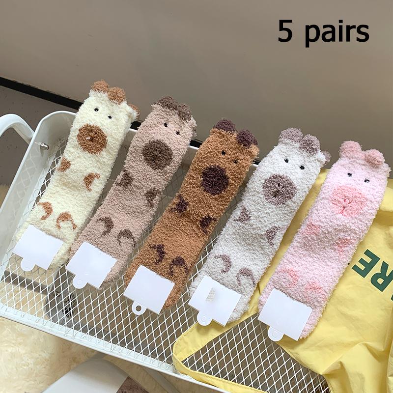 10 Pairs of WOMEN'S Cotton Socks, Casual Breathable Short Socks, and Girls' Cartoon Bear Low Cut Ankle Boat Socks
