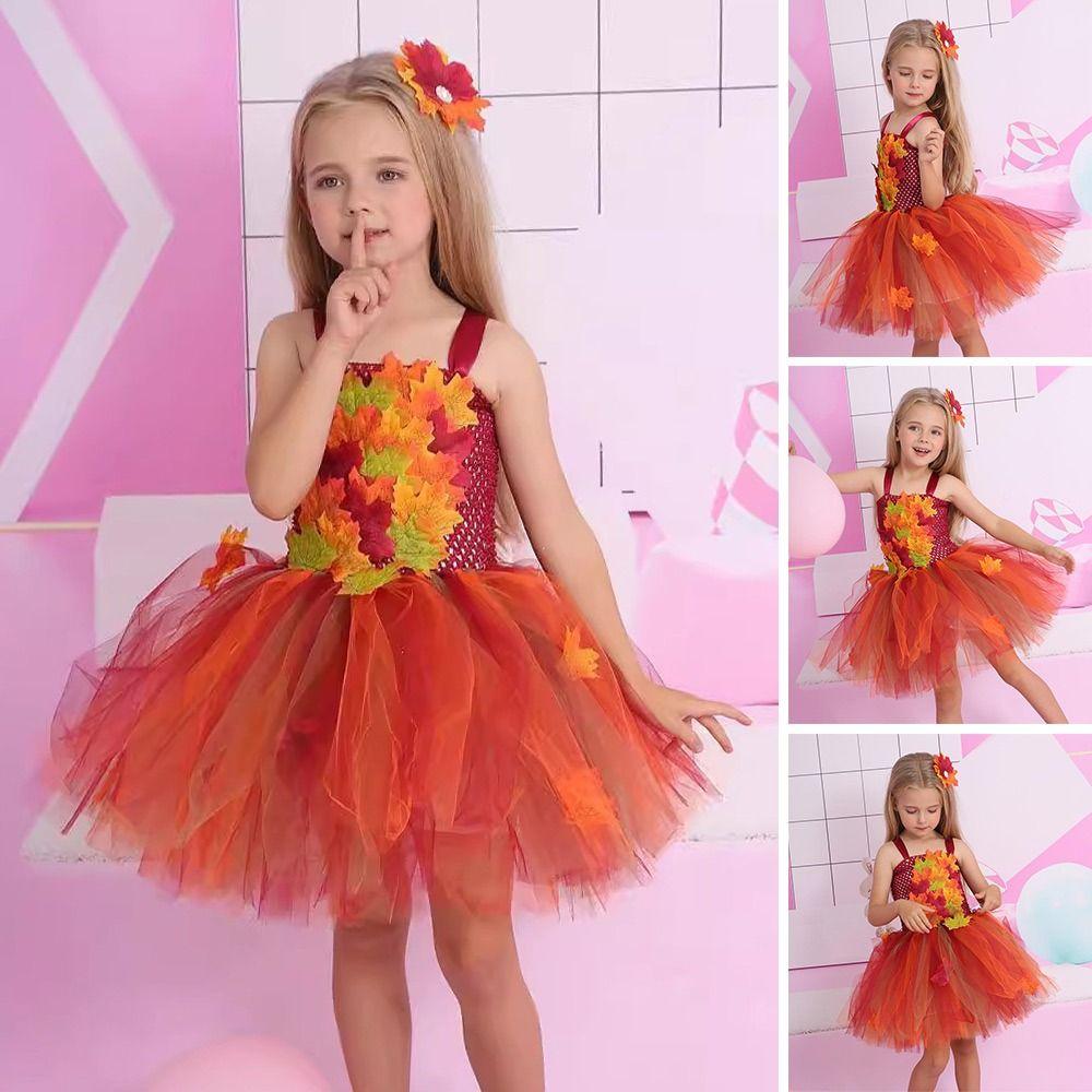 Herbstfarben Kinder Tutu Kleid Ahornblätter Thanksgiving Tag Kleid Mode Tüllkleid Tanzen