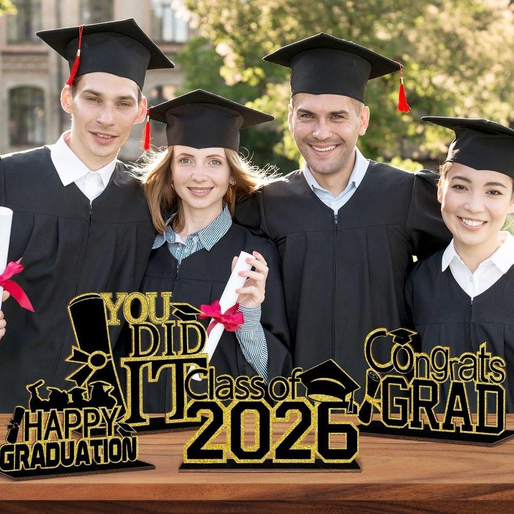 Grad Sign Wooden Bachelor Hat Wooden Letters Desktop Ornament  Tabletop Decor