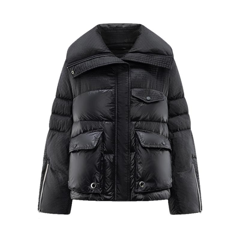 Aileiyi Women's Short Lapel Jacquard Puffer Jacket