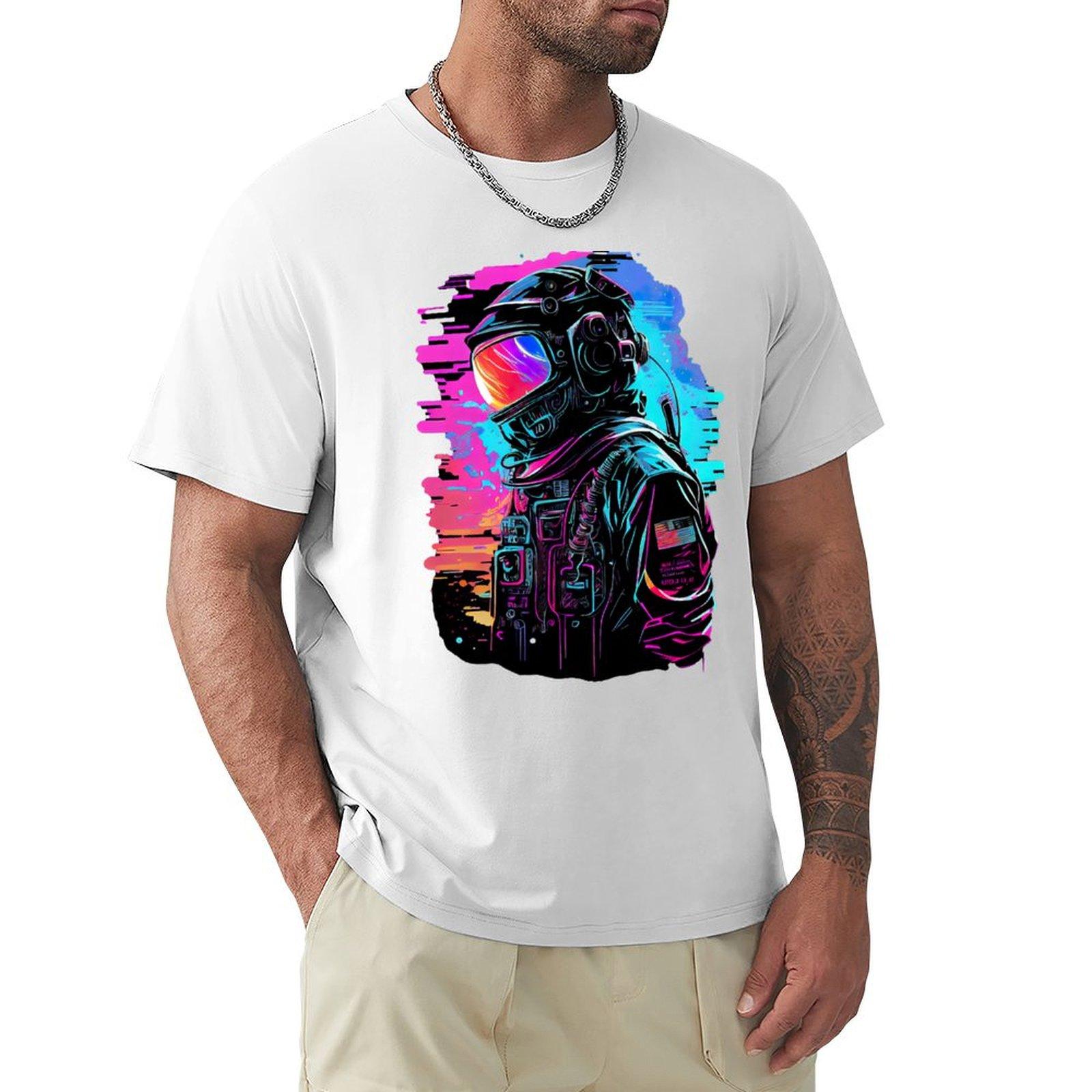 Synthwave Retrowave Astronaut Retro Graphic Tshirt Work Utility Casual Tee Shirt S