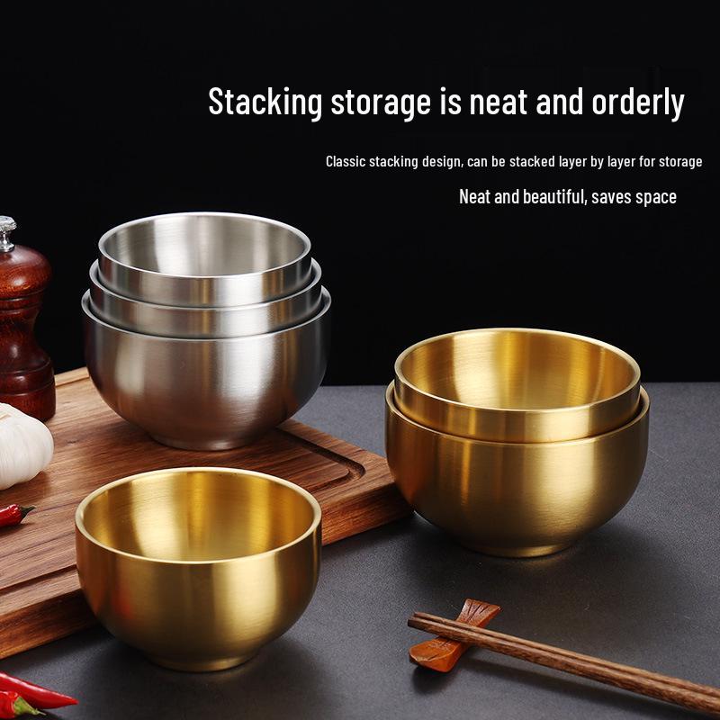 304 Stainless Steel Children's Snack & Meal Bowl, Gold Seasoning, Ramen & Soup Bowl