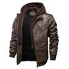 Men's Leisure Motorcycle  Leather Jacket With Cotton Warm Jacket Thickened Detachable Hooded Large Jacket