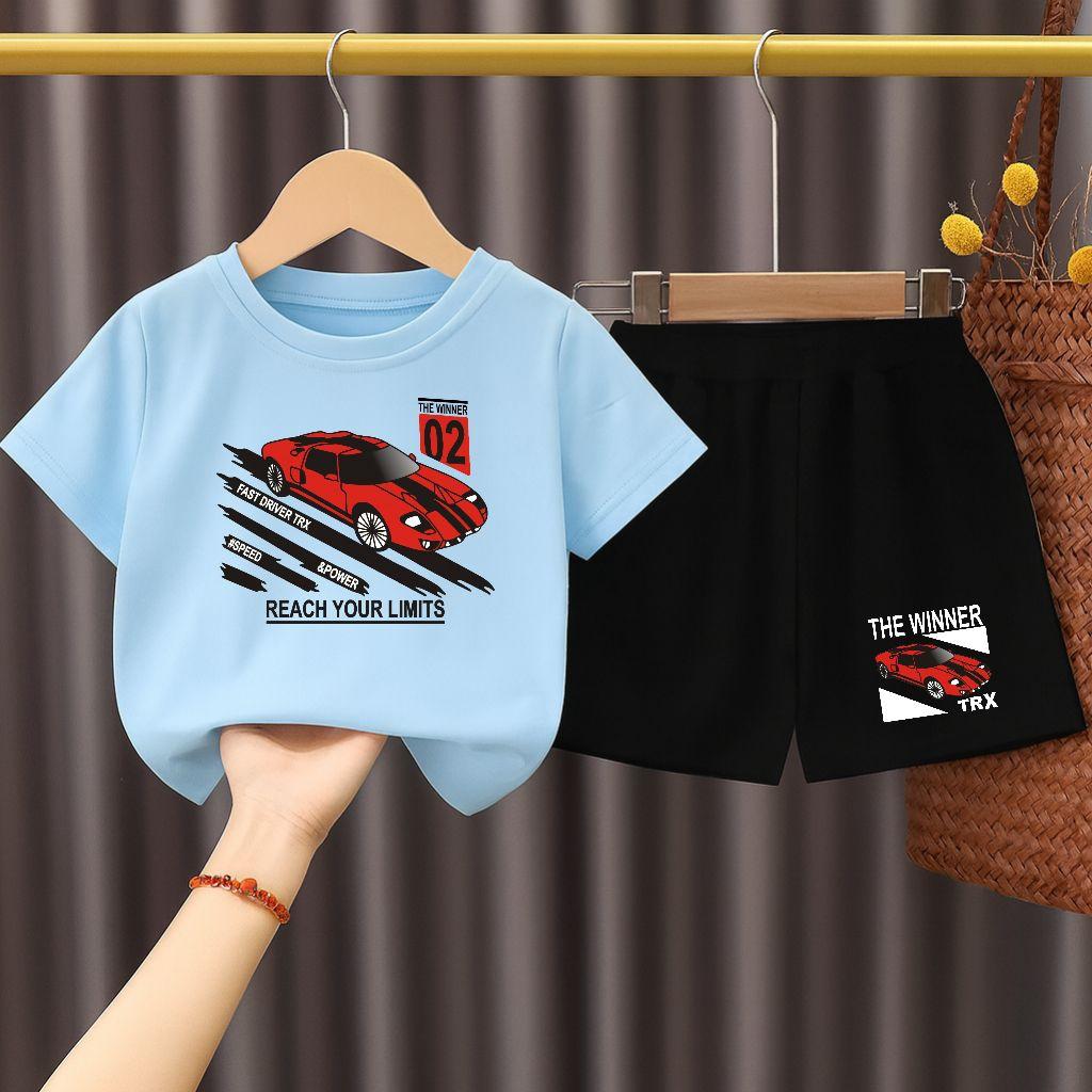 Kids Short Sleeve Set Car Pattern Printing Set