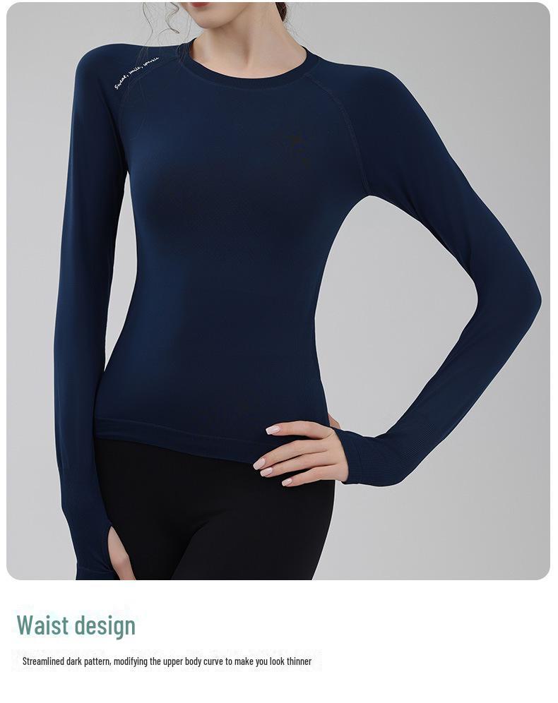 Women's Slim Fit Long Sleeve Yoga and Running Top - Quick-Drying, Breathable, Round Neck for Autumn and Winter Workouts