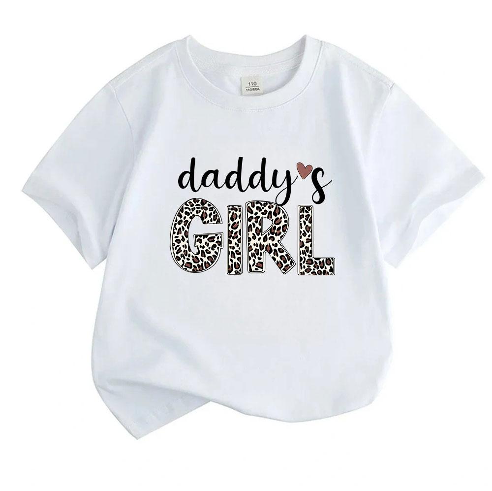 Kids Boys Girls 100% Cotton Crew Neck Short Sleeve T-Shirt, Cute Daddy's Girl Leopard Print Pattern Casual Soft Breathable Tee for Daily Wear