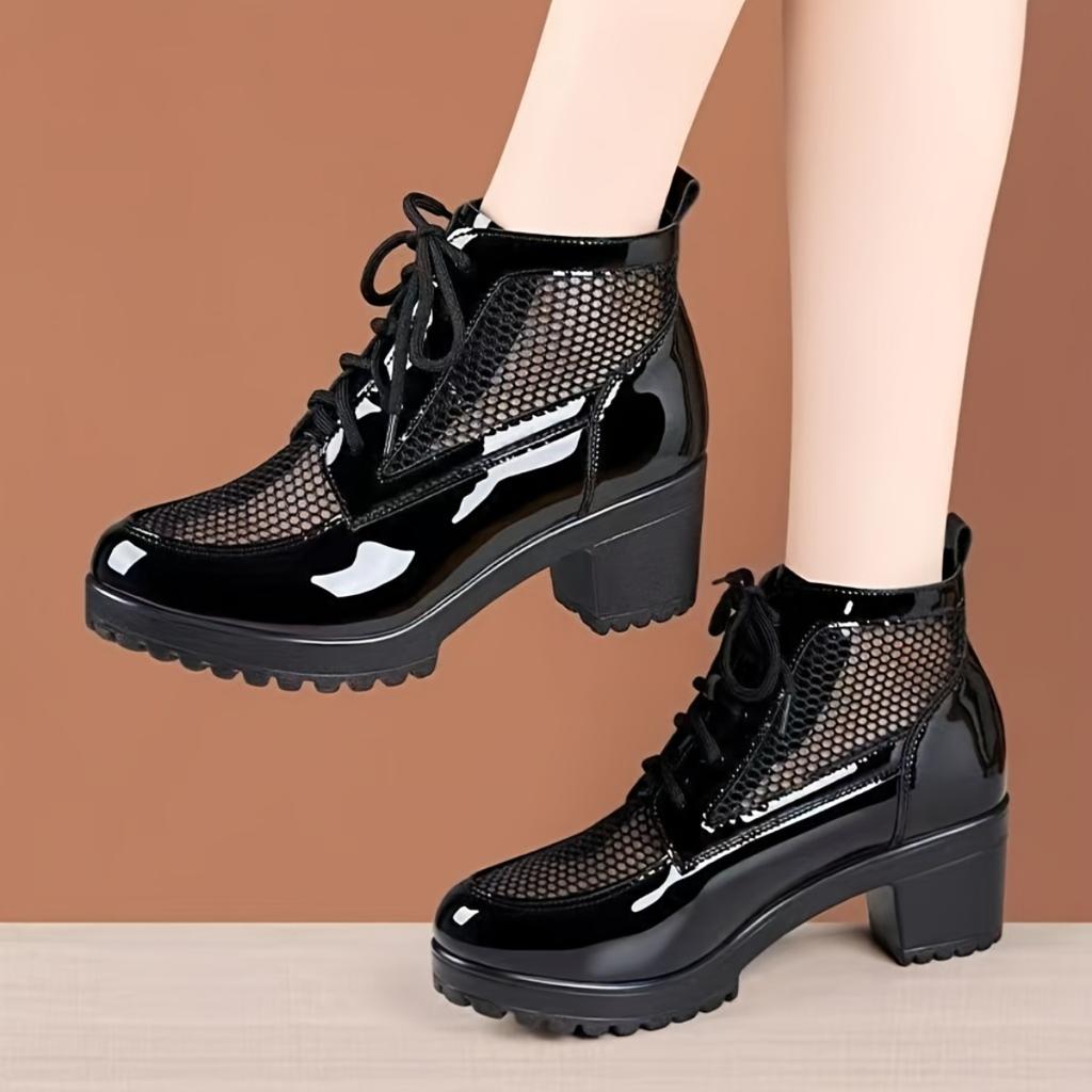 New Short Mesh Boots, Fashionable Boots, Thick Heels, High Heels, Round Toe, Slimming and Height Increasing Martin Boots