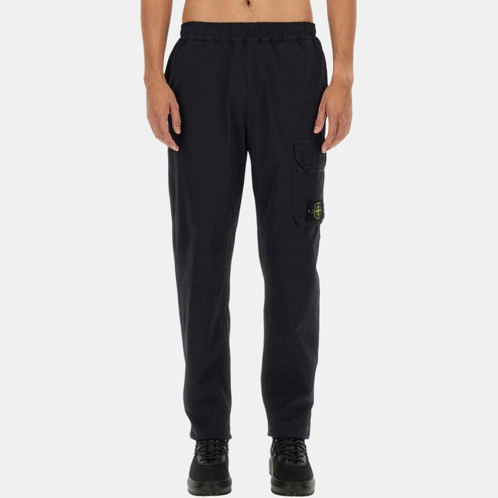 Stone Island Solid Color Elastic Waist Mid-Rise Slim Fit Straight Leg Casual Pants Men bottoms Black 791567053-V0020