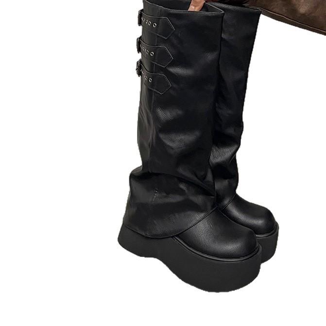 Two wear belt buckle boots 2025 summer new punk style pointed western cowboy boots retro versatile leather