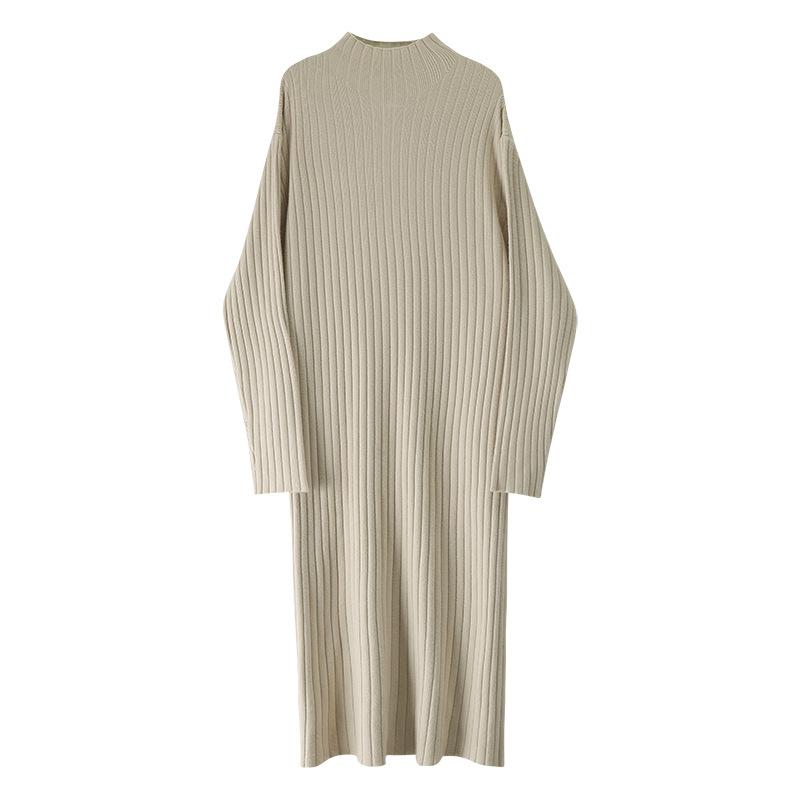 Knitted dress women's autumn and winter new pit strips straight inside with long loose temperament sweater over the knee bottom long dress