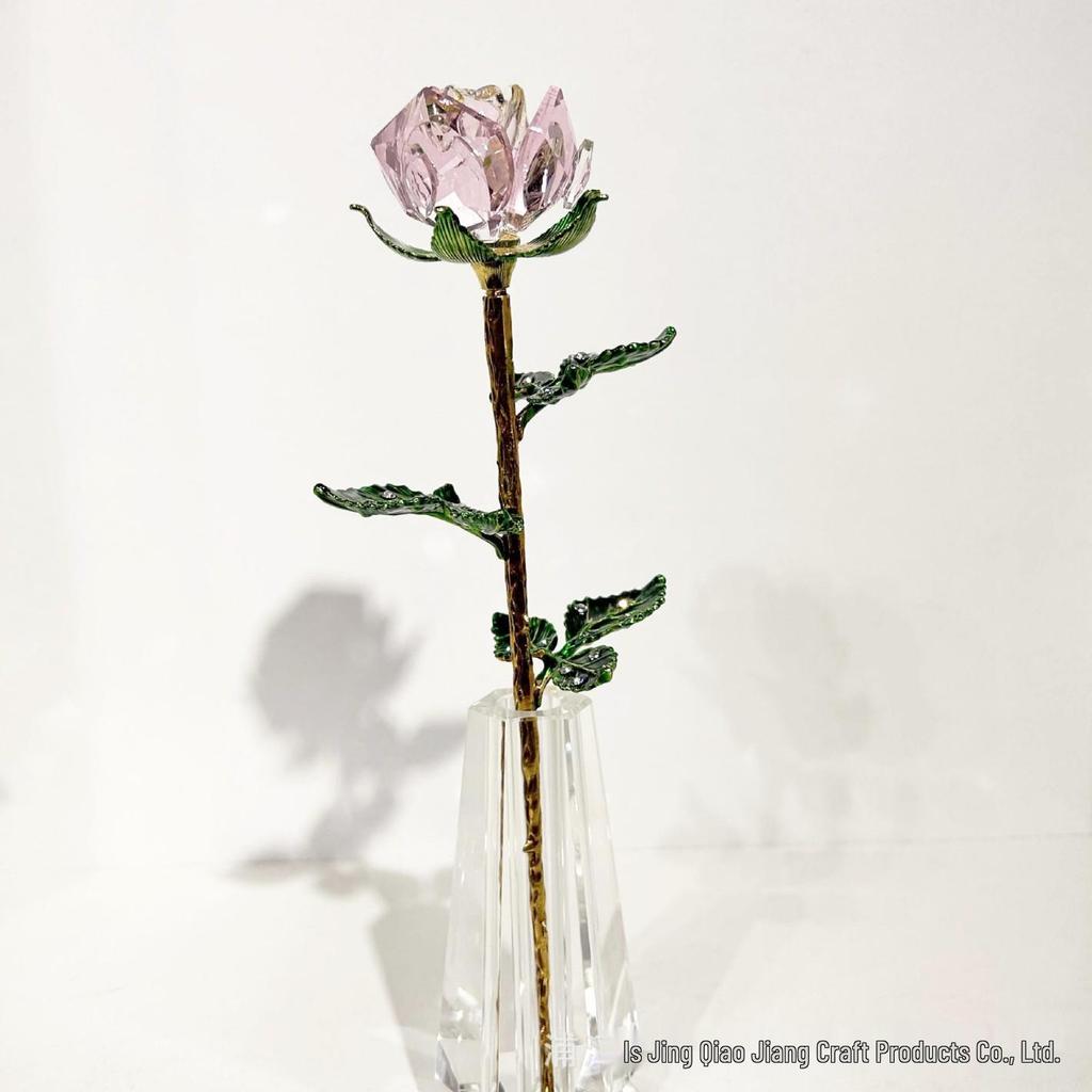 Exquisite Mini Colorful Crystal Rose Flower Vase Ornament Gift
