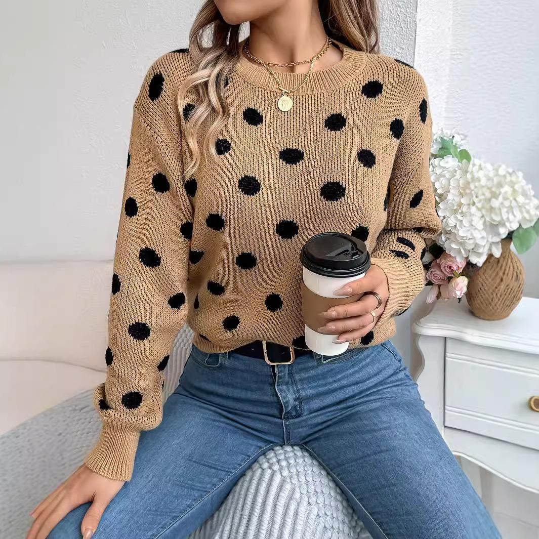 

HNXC Autumn and Winter Casual Polka Dot Long-sleeved Pullover Sweater for Women XL