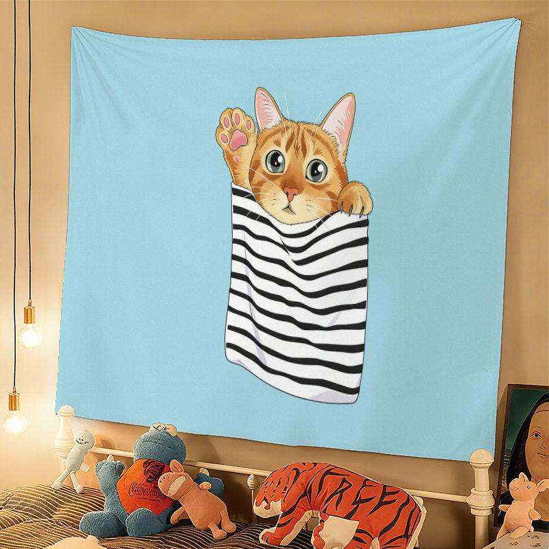 

New Cute Cat Print Tapestry Ins Style Hippie Boho Aesthetic Wall Hanging Dorm Bedroom Decor 74x94cm(29x37in)