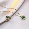 Emerald Rotating Ring Necklace: Japanese & Korean Style Zircon Titanium Steel Clavicle Chain