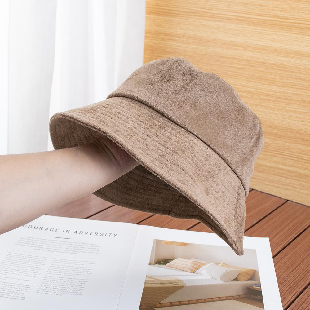 Autumn and winter bare body solid color suede bucket hat women wide brim show face small brown basin hat bucket hat