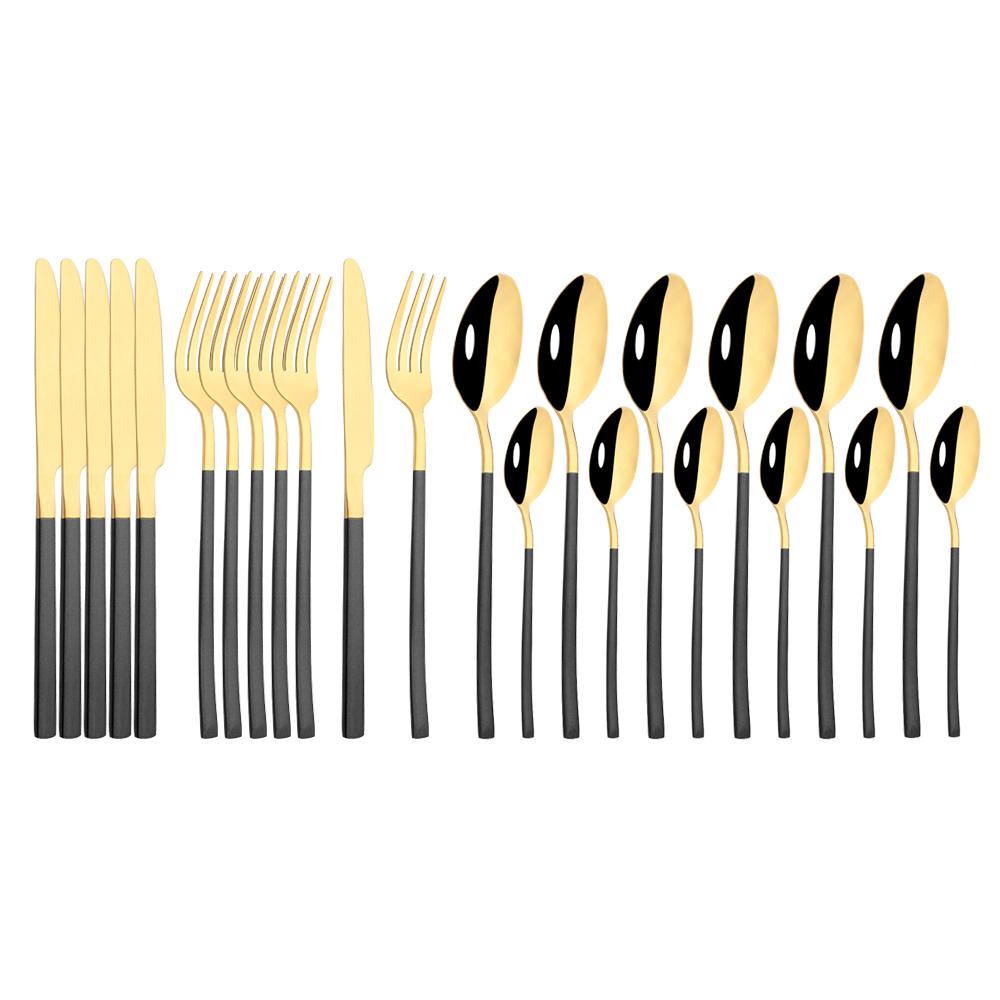 Gold Dinnerware Set Luxury Cutlery Stailess Steel Set 24Pcs Tableware Knives Forks Dining Dinner Set Western Food Restaurant