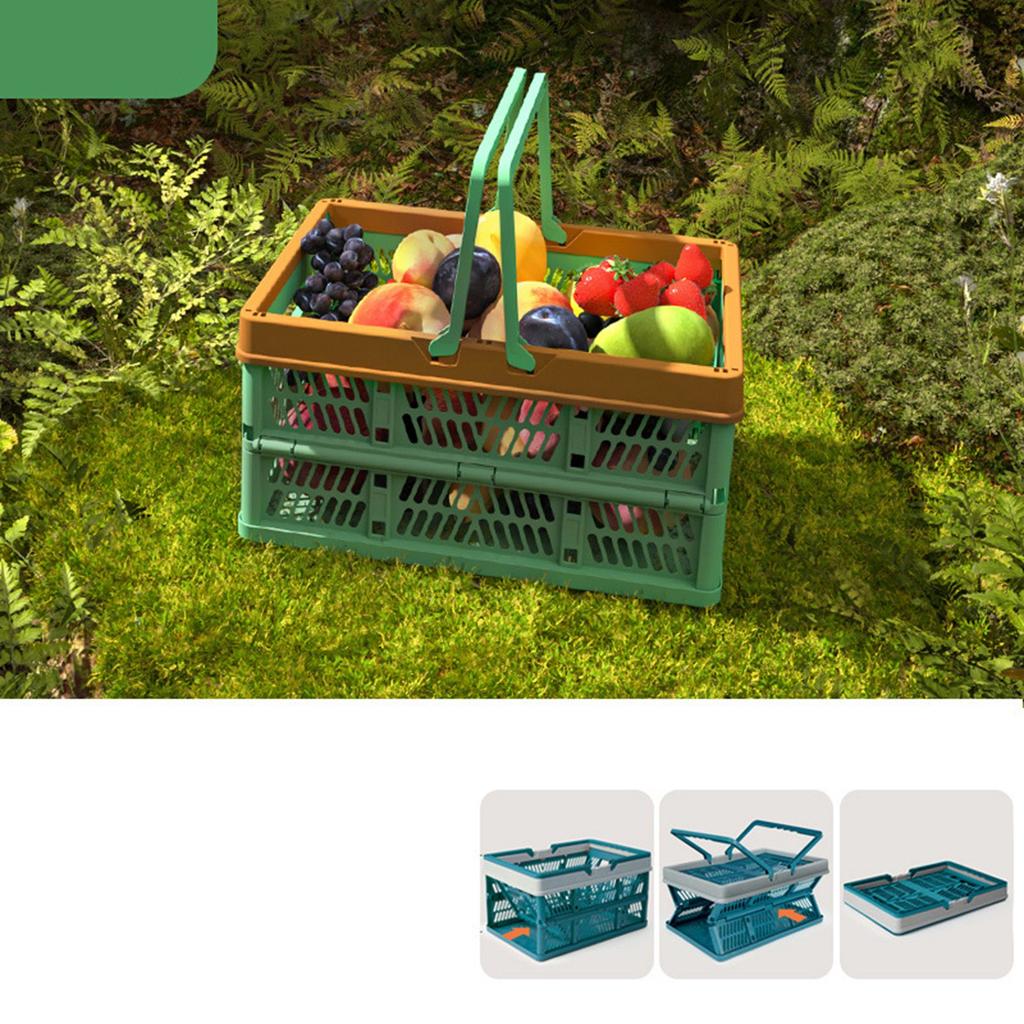 Picnic Basket Foldable Medium Japanese Style Portable Handle Travel Carrying Basket for Outdoor Home Green with Coffee