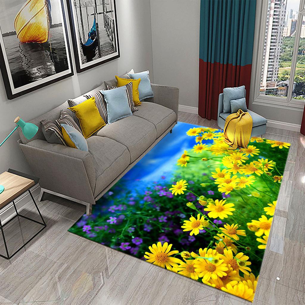 3D bunter frischer Blumen Teppich für Küchenteppich mit romantischem floralem Wohnzimmer Badezimmer Boden Teppich Mädchen Schlafzimmer Teppich Dekoration