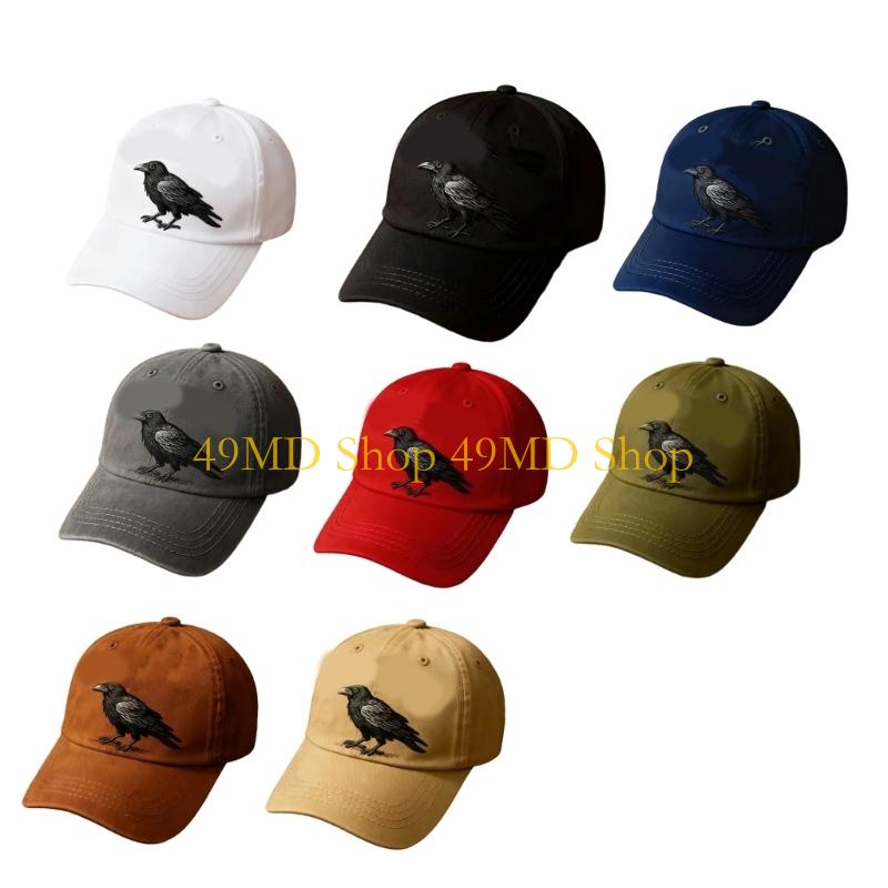 49MD Unisex Baseball Cap with Gothic Embroidery Crow Adjustable Snapbacks Dad Hat for Daily Activity Outdoor Sunproof Headwear