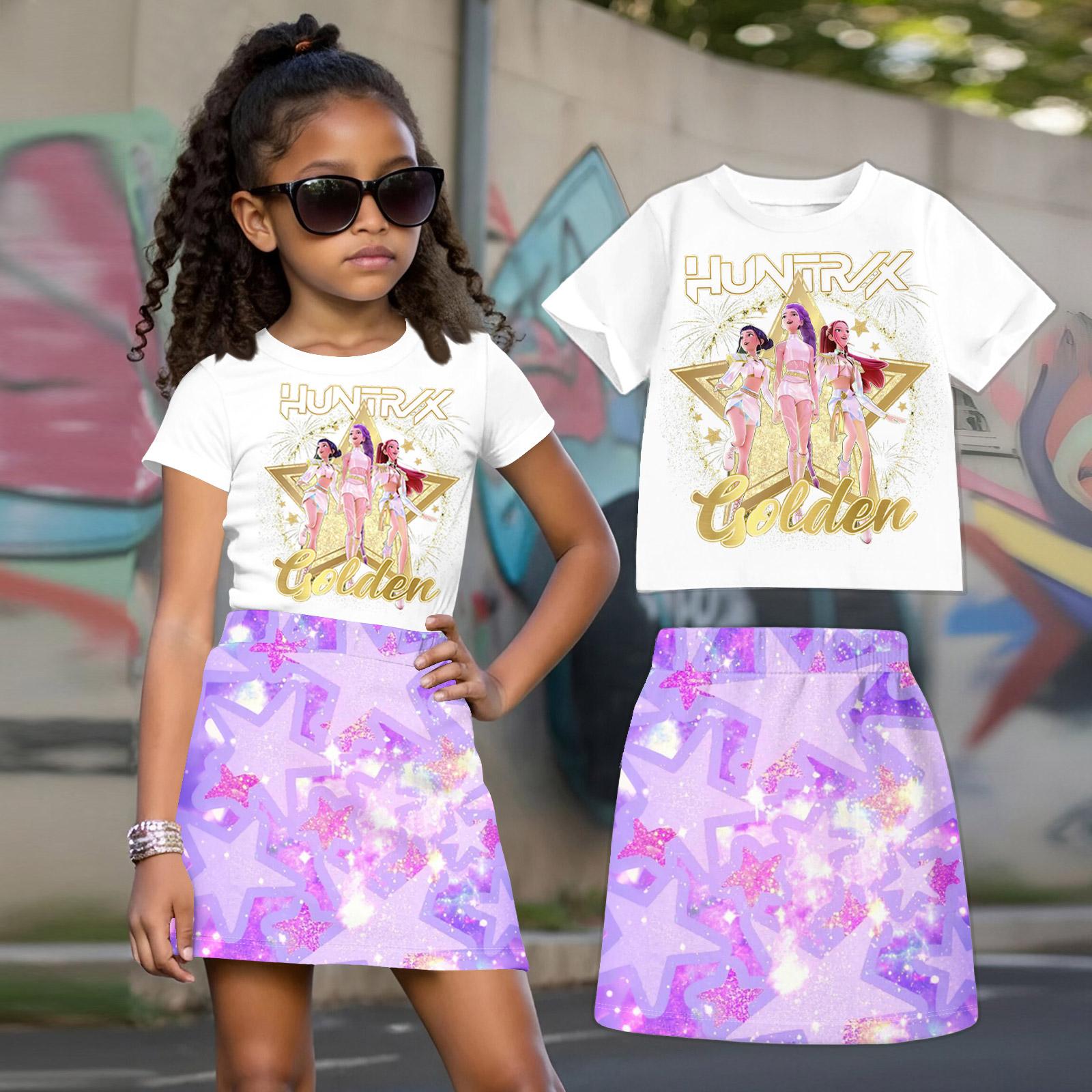 

Witch Children s Printed Loose Casual Fashion Round Neck Short Sleeved Top+Short Skirt Set 160 фіолетовий