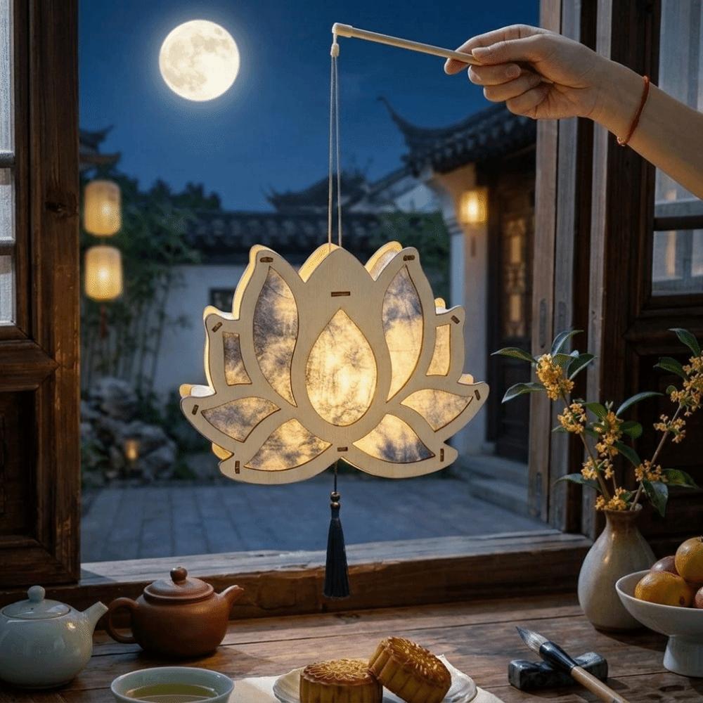 Retro Tie Dyed Lanterns Rabbit Shape Glowing Lanterns Wooden Handheld Lanterns Mid-Autumn Festival
