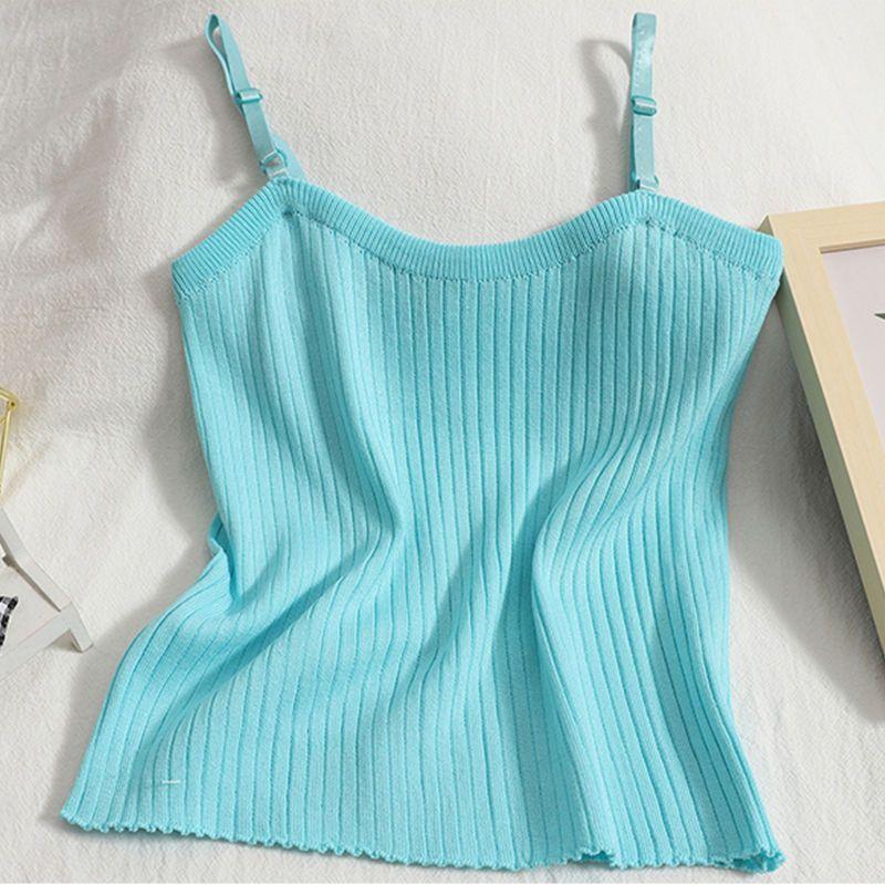 Summer Wear Versatile and Slim Fitting Camisole Top with Solid Color and Simple Knit Vest Inside
