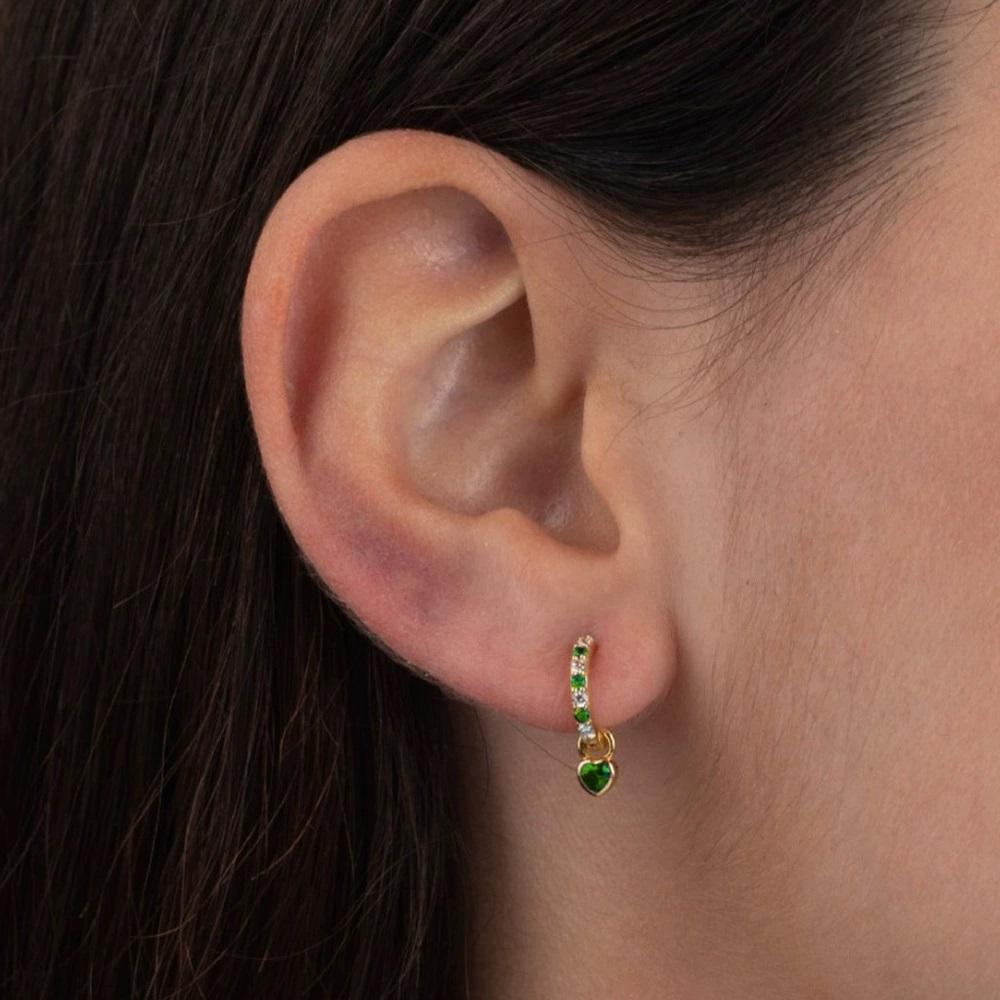 2PCS Luxury Colorful Heart Pendant Earrings Exquisite Multicolor Zircon Stainless Steel Hoop Earrings for Women Fashion Jewelry