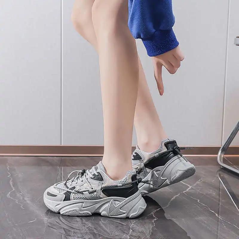Fashion Round Foot Big Sole Shoes Women Stylish Loafers Female Tennis Rainbow Sneakers Sport High-level High-level Top Comfort