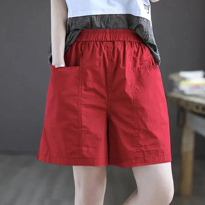 Women's Casual Five Quarter Pants Plus Size Women's Clothing Loose High Waist Wide Leg Shorts with Pockets