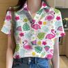 Womens Shirts Animal Cartoon flamingo 3D Printed Casual Hawaiian Short Sleeve Button Beach Shirt Summer y2k Women's Clothes
