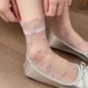 Flower Embroidery Women's Socks Summer Ultra-thin Transparent Crystal Silk Socks Women Japanese Breathable Medium Tube Socks Sox