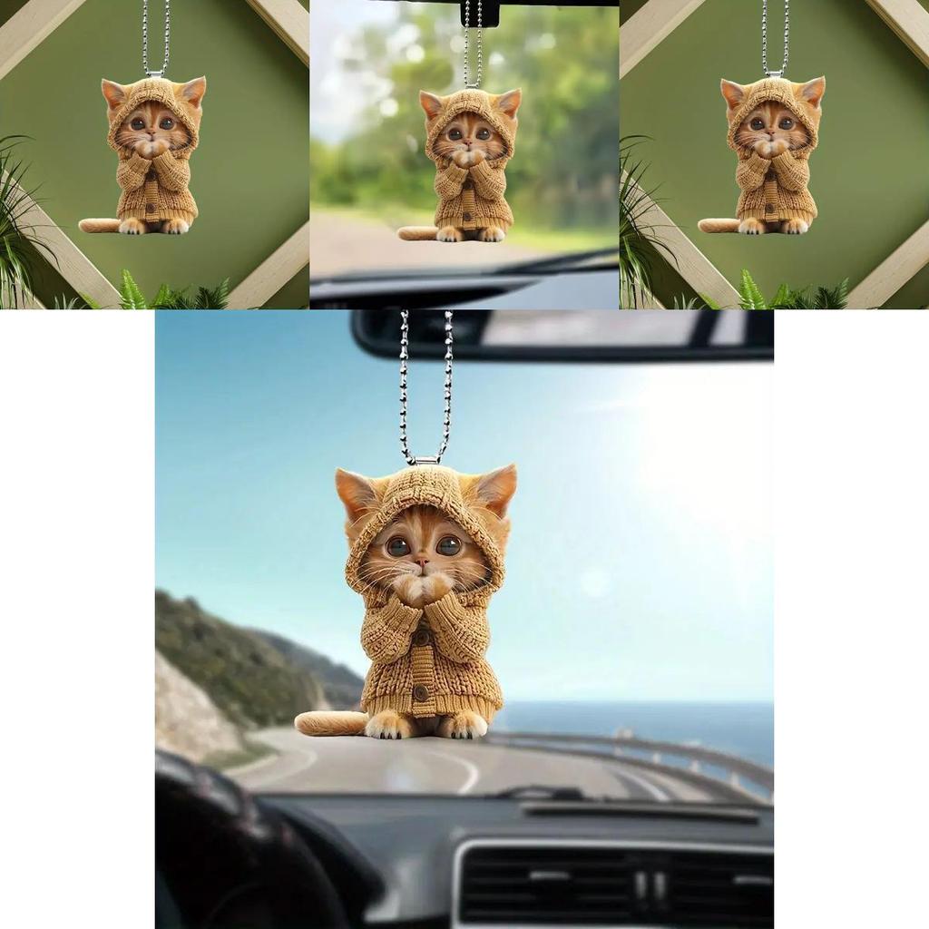 Cat Acrylic Car Accessory With Christmas Tree Decor For Auto Interior Decoration