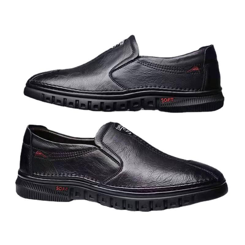 Classic men's leather shoes, casual British style round head platform one-pedal men's shoes, new low-top business men's shoes