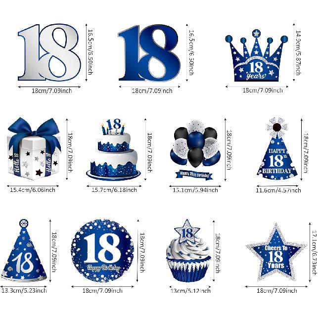 Tenare 30 Pieces Happy 18th Birthday Party Hanging Swirls Decorations, Navy Blue Silver Black 18th Birthday Foil Swirls Ceiling Decor for Boy Men 18