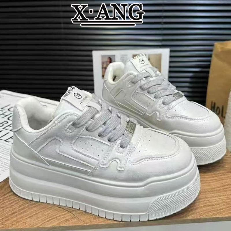 Leather Board Shoes Muffin Thick Sole Heightening Women's Shoes Spring and Summer New Versatile Little White Shoes Children's Casual Sports Shoes