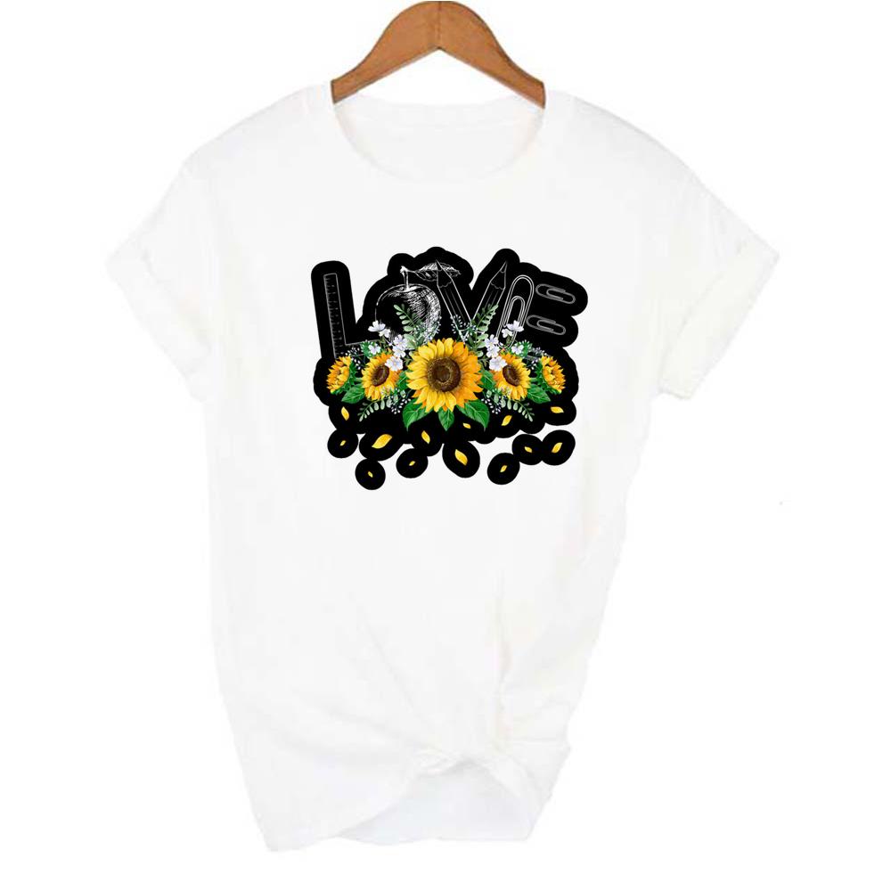 Women Graphic Sunflower T Shirt Watercolor Female Print Vintage World Compass Camera Flower Ladies Camisas Mujer