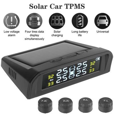 + 4 Externe Sensoren USB Solarbetriebenes Auto TPMS LCD-Anzeige Drahtloses Reifendrucksystem Intelligente Temperaturwarnung Universal