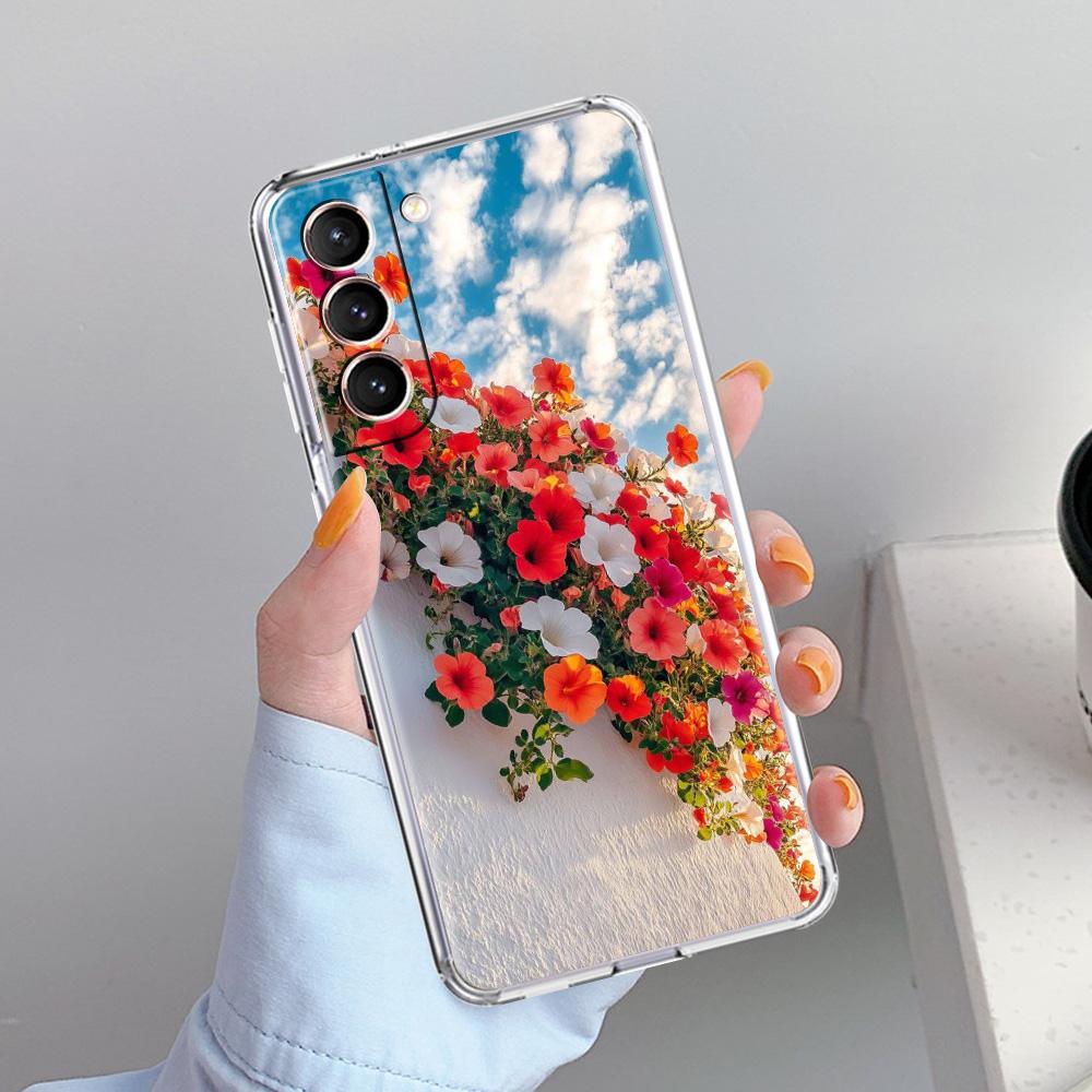 Phone Case For Samsung Galaxy S26 S25 S24 S23 S22 Ultra S20 S21 FE 5G Plus Soft Clear Cover Soft Pale Little Flower