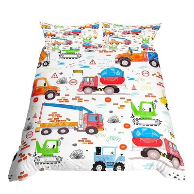 Conjunto de Cama Capa de Edredom Três Peças Caminhão Desenho Animado Impressão Digital 3D Capa de Cama