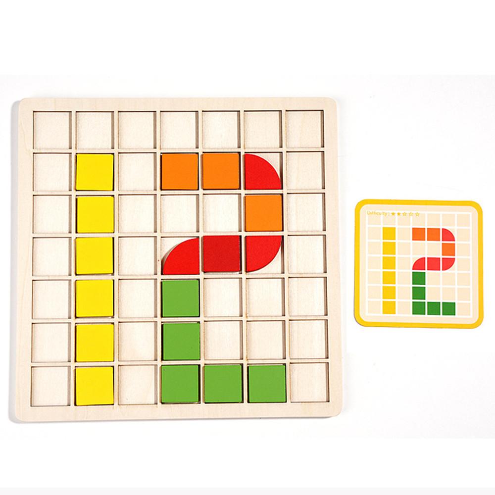 120Pcs Wooden Mosaic Puzzle Toy Montessori Kids Wooden 3D Geometric Shape Jigsaw Puzzle Board Set Baby Early Education Toys for Child