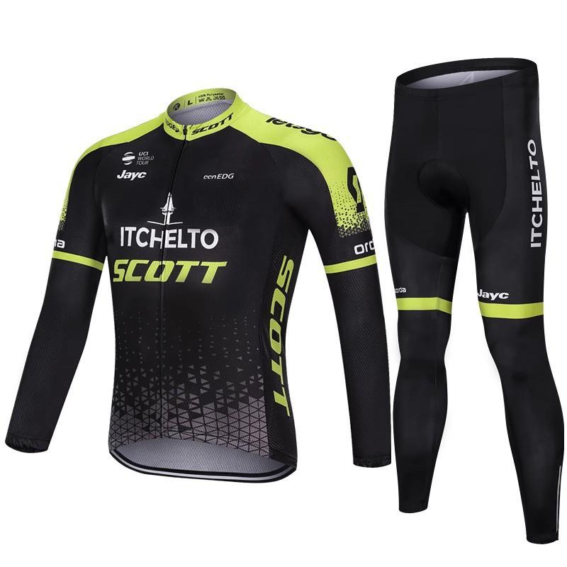 Mens Cycling Long Sleeve Jersey Bib Shorts Set Quick Dry Performance Wear Road Bike Riding