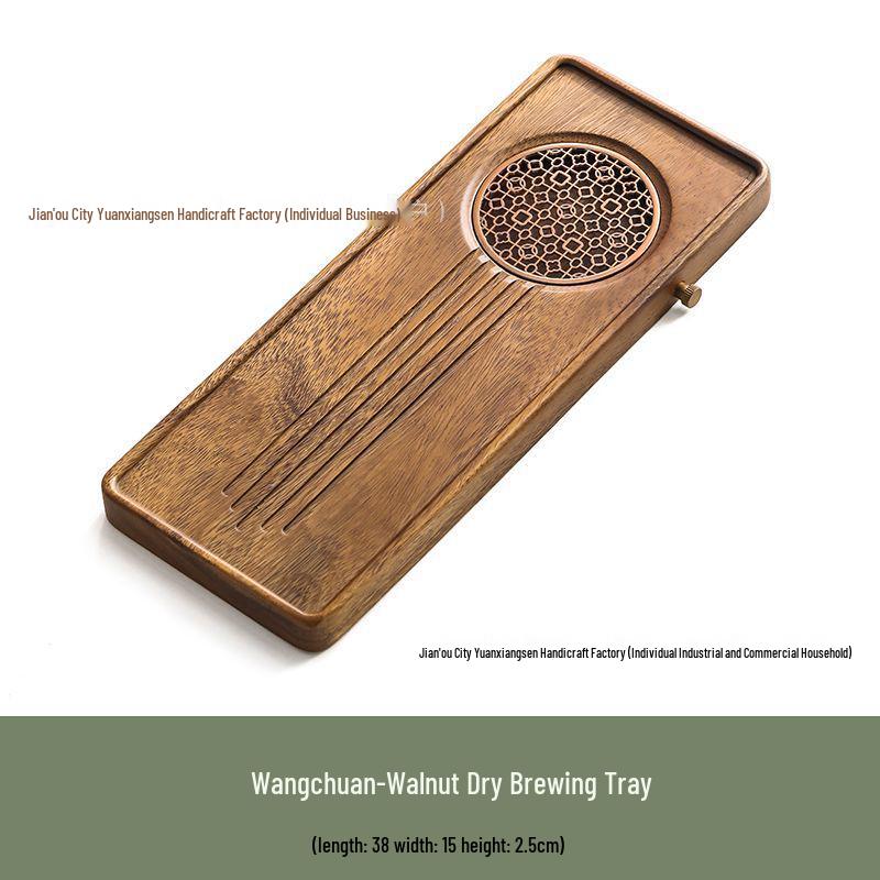 High-End Solid Walnut Wood Dual-Use Tea Tray - Chinese Style for Wet & Dry Brewing