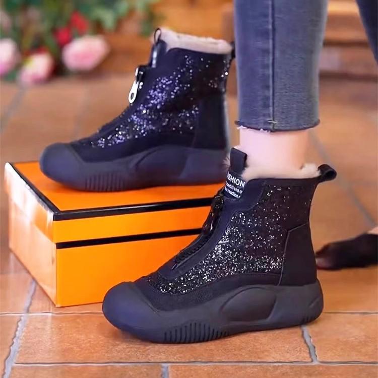 2024 Women's Fleece-Lined Waterproof Height-Boosting Snow Boots with Front Zipper and Thick Sole.