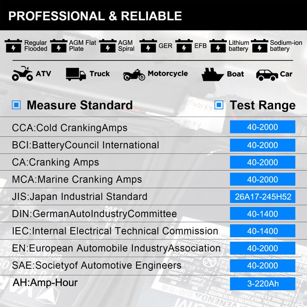 Lancol MDXT600 Autóakkumulátor Teszter 12V Terheléses Teszterek Színes LCD Képernyővel 40-2000 CCA Generátor Töltés & Indítórendszer