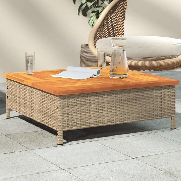 VidaXL Table de Jardin, Table Basse Carrée avec Trou, Meuble de Terrasse Balcon Patio Extérieur, Beige Résine Tressée et 3281631