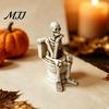 Funny Toilet Decor Skeleton On Figurine, Gothic Bathroom Statue, Spooky Miniature Figure Halloween Resin Ornament for Home Office Shelf Desk